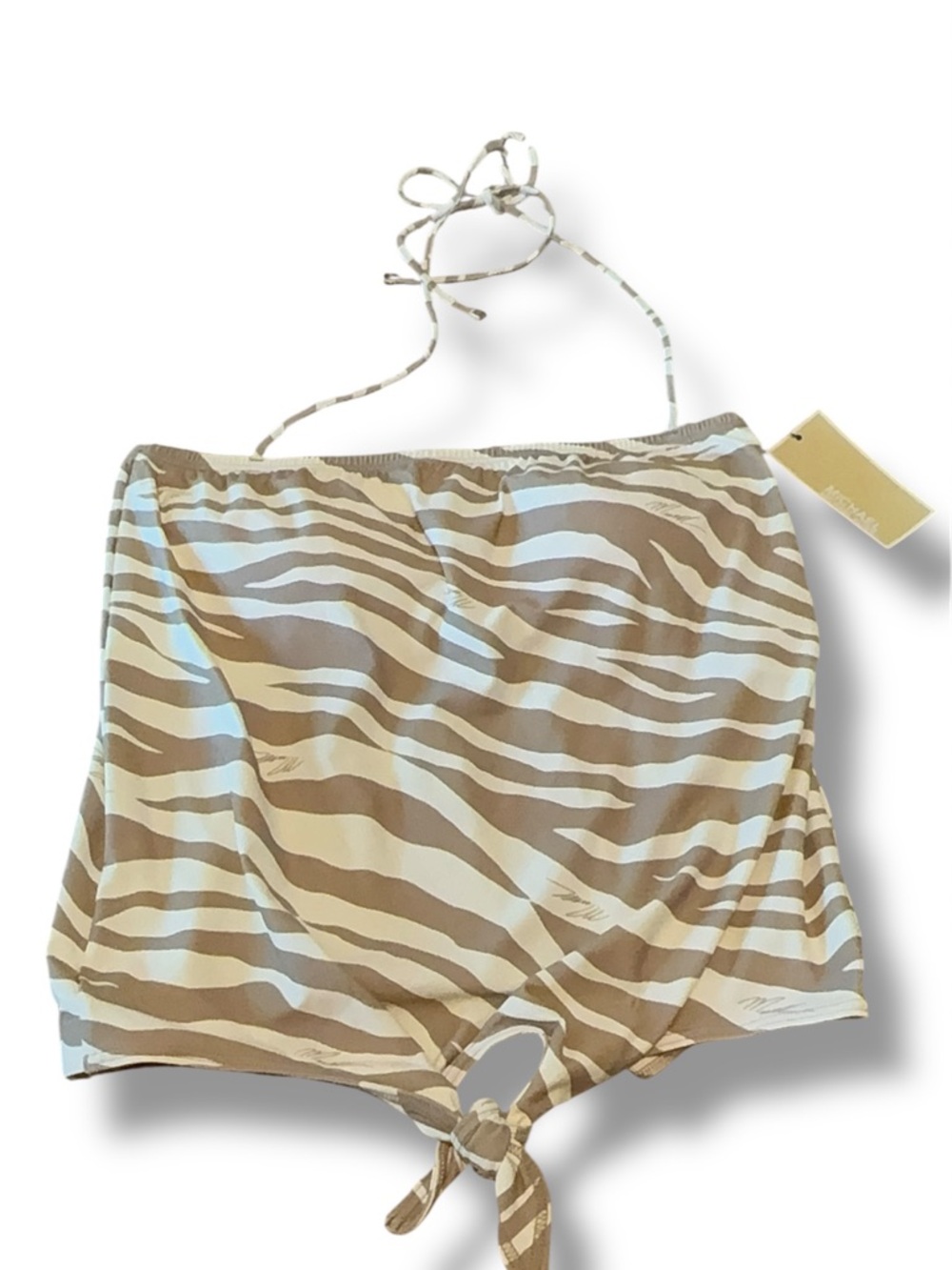 Michael Kors Taupe & White Zebra Halter Swim Top